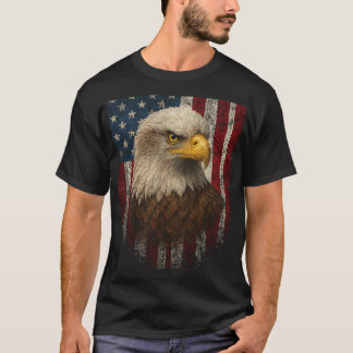 T-shirt American Flag Bald Eagle Patriotique Rouge Blanc B