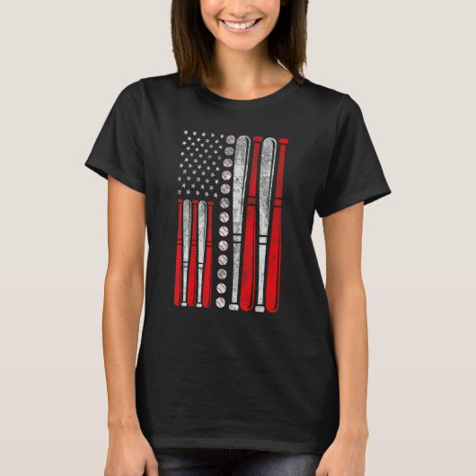 T-shirt American Flag Baseball Red White Blue 4th Of July  (Devant)