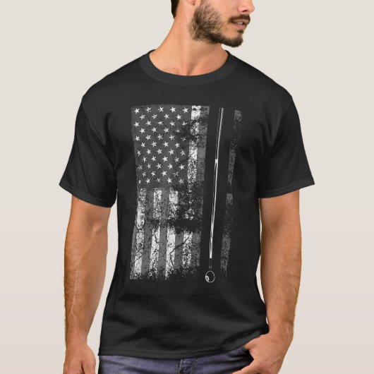 T-shirt American Flag Billiard Stick mignonne table jeu dr (Devant)