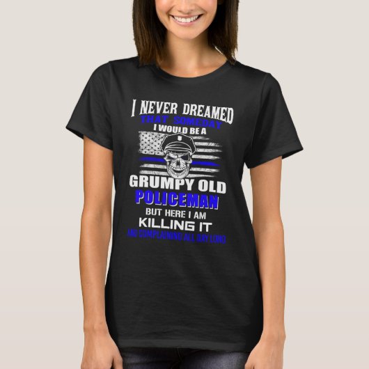 T-shirt American Flag Blue Line Skull Grumpy Old Policeman (Devant)