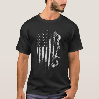 T-shirt American Flag Bowhunting Bow Archery Pour Chasse A