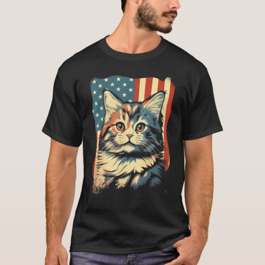 T-shirt American Flag Cat 4th Of July Kitten Patriotic Pet (Devant)