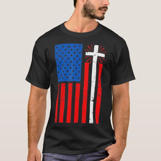 T-shirt American Flag Cross Christian Christianity Jesus  (Devant)