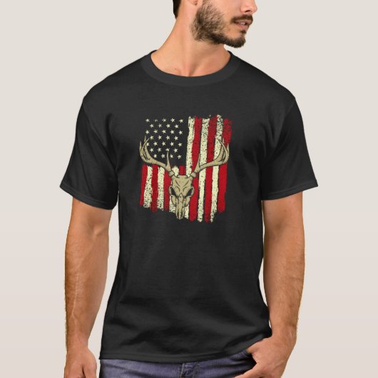 T-shirt American Flag Deer Hunter Buck Antlers Hunters Gi (Devant)