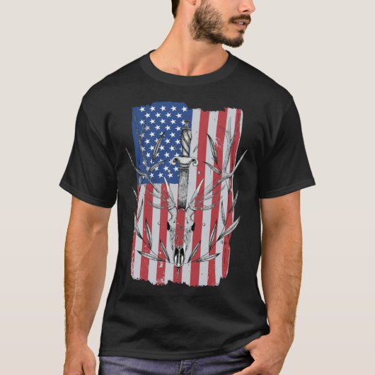 T-shirt American Flag Deer Hunting (Devant)