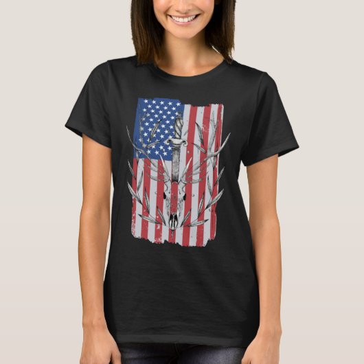 T-shirt American Flag Deer Hunting (Devant)