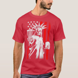 T-shirt American Flag Disque Golf Player Skeleton Statue D