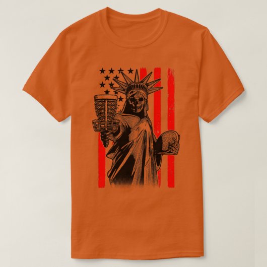 T-shirt American Flag Disque Golf Player Skeleton Statue D (Design devant)
