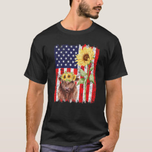 T-shirt American Flag Farm Cow Sunflower Farming Highland