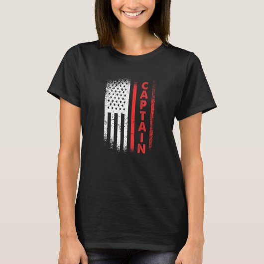 T-shirt American Flag Firefighter Captain Premium (Devant)