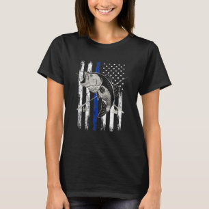 T-shirt American Flag Fishing - Pour Bass Fisher à grande