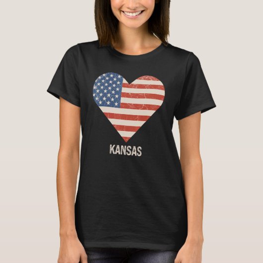 T-shirt American Flag Heart Kansas 4 juillet Patriotic U (Devant)