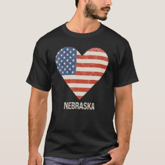 T-shirt American Flag Heart Nebraska 4 juillet Patriotique