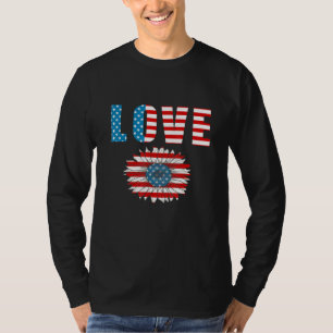 T-shirt American Flag Heart Red White Blue 4 juillet Ind