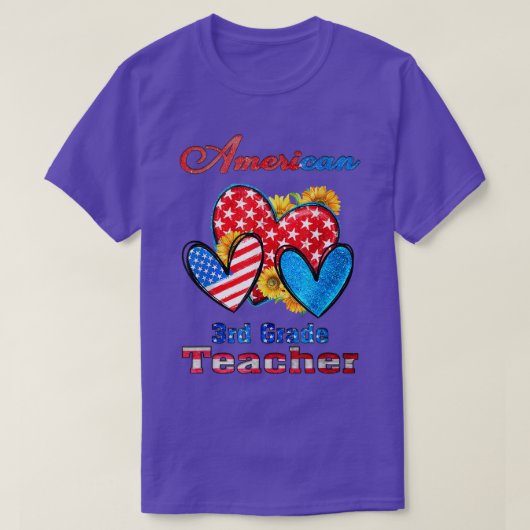 T-shirt American Flag Hearts with Sunflowers 3e Grade Tea (Design devant)