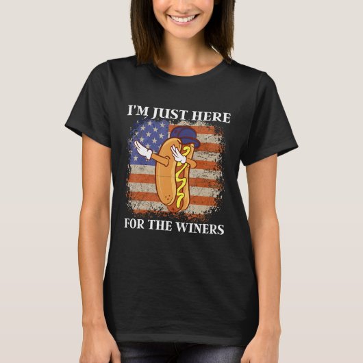 T-shirt American Flag I'm Just Here For The Wieners Dabbin (Devant)
