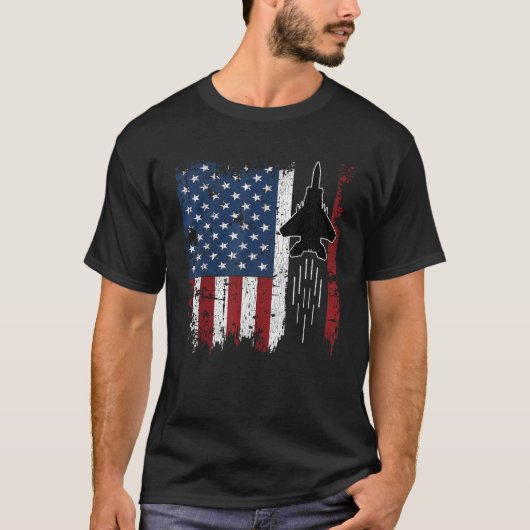 T-shirt American Flag Jet Fighter Silhouette F22 Raptor F1 (Devant)