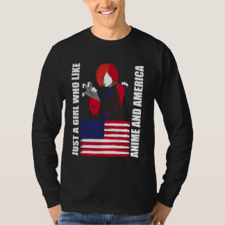 T-shirt American Flag - Just a Girl who Like Anime and Ame