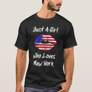 T-shirt American Flag Lips Girl Love New York