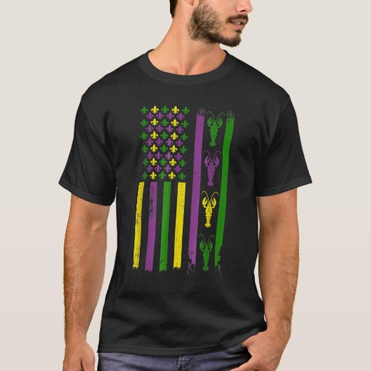 T-shirt American Flag Mardi Gras Mardi Gras Crawfish Outfi (Devant)