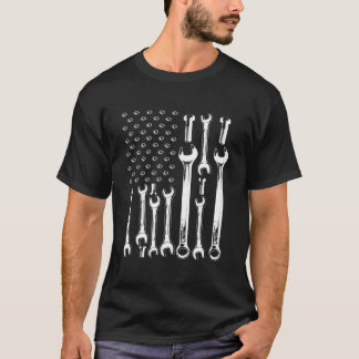 T-shirt American Flag Mechanic Patriotic Auto Wrench