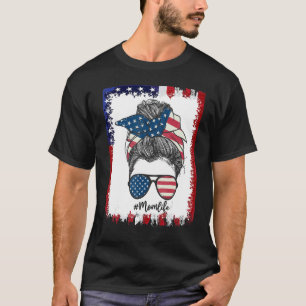 T-shirt American Flag Mom Life Bleached Mother's 4th Of Ju
