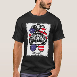 T-shirt American Flag Mom Life Bleached Mother's 4th Of Ju