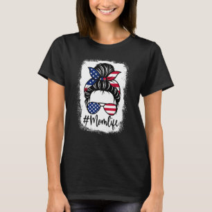 T-shirt American Flag Mom Life Bleached Mother's 4th Of Ju