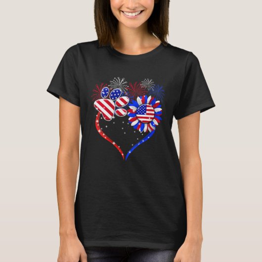 T-shirt American Flag Patriotic Dog & Cat Paw Print  4th O (Devant)