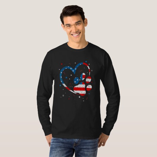 T-shirt American Flag Patriotic Dog & Cat Paw Print 4th Of (Devant entier)