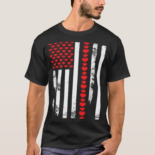 T-shirt American Flag Patriotic Valentines Day Clic He  (Devant)