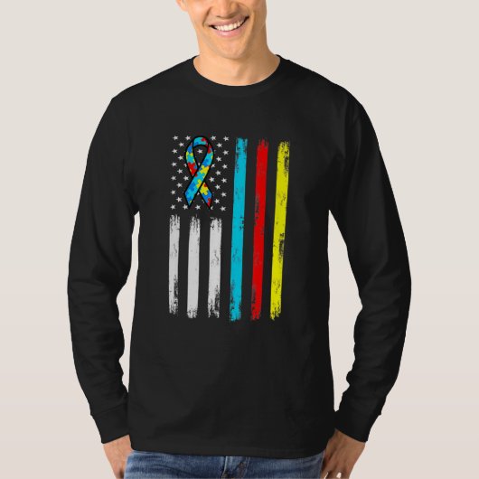 T-shirt American Flag Puzzle Pièce Ruban Cool Autisme Awar (Devant)