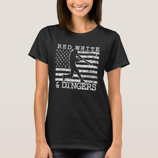 T-shirt American Flag Red White and Dingers Baseball Softb (Devant)