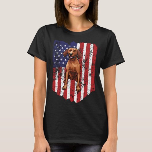 T-shirt American Flag Redbone Coonhound 4th Of July USA (Devant)