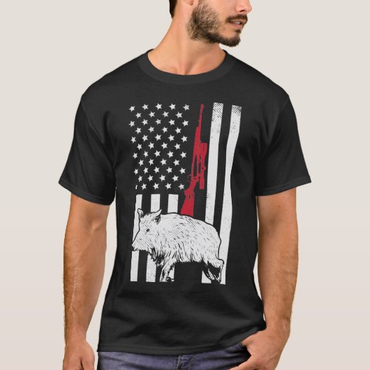 T-shirt American Flag Rifle Hog Boar Pig Gun Hunting USA H (Devant)