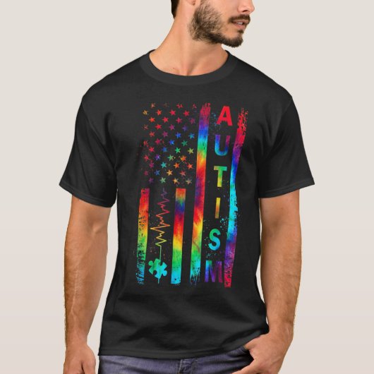 T-shirt American Flag Sensibilisation sur l'autisme Enseig (Devant)