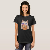 T-shirt American Flag Silky Terrier Dog America Pocket (Devant entier)