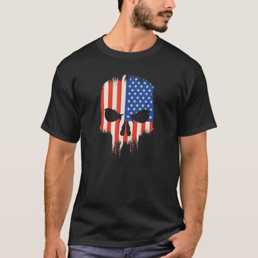 T-shirt American Flag Skull   for Men  USA Flag Patriotic (Devant)