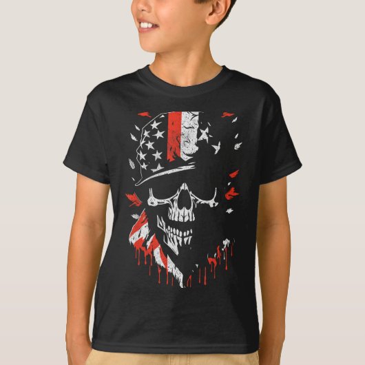 T-shirt American Flag Skull Soldier Patriotic Military Gra (Devant)