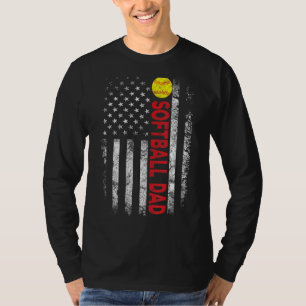 T-shirt American Flag Softball Papa Patriotique 4 Juillet 