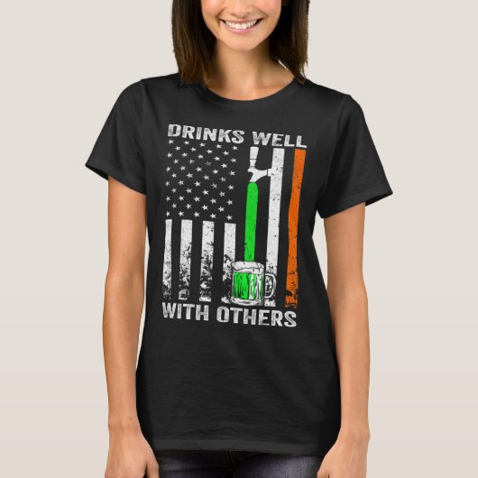 T-shirt American Flag St Patrick's Day Beer Drinks Well Wi (Devant)