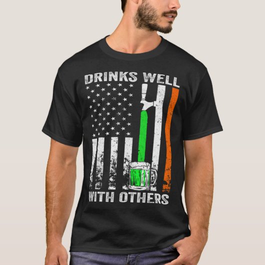 T-shirt American Flag St Patrick's Day Beer Drinks Well Wi (Devant)