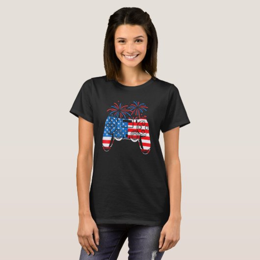 T-shirt American Flag Video Game Controller Happy 4th Of J (Devant entier)