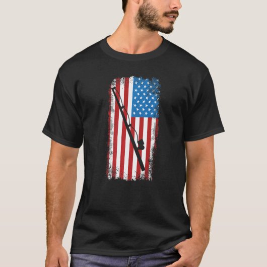 T-shirt American Flag Vintage Fisherman Lucky Fishing (Devant)