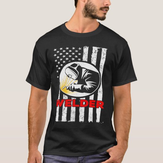 T-shirt American Flag Welder Metal Fabricator Soudage Prof (Devant)