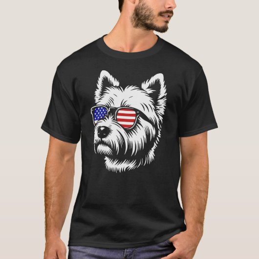 T-shirt American Flag West Highland White Terrier Dog West (Devant)