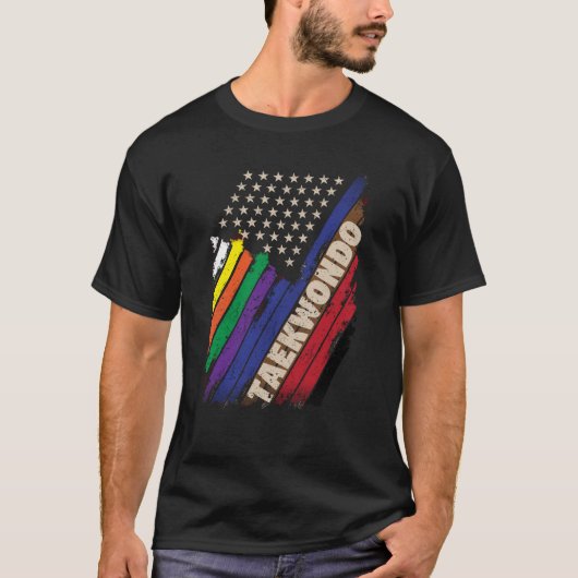 T-shirt American Flag White Black Belt Colors (Devant)