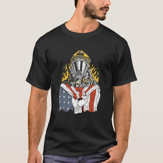T-shirt American Flag with Firefighter (Devant)