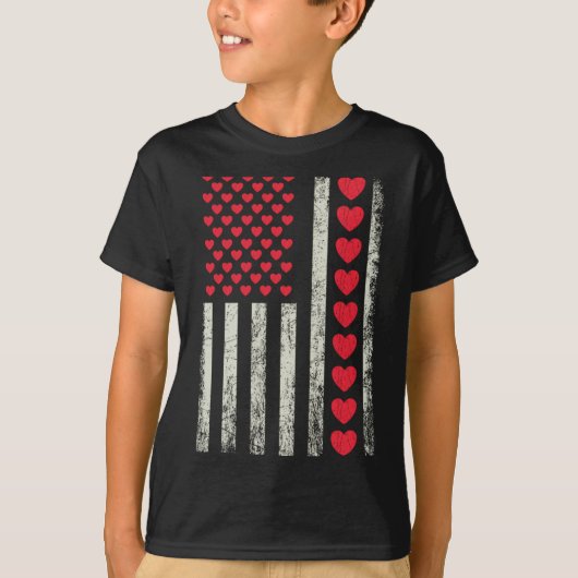 T-shirt American Flag With Hearts Valentine S Day  (Devant)