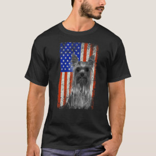 T-shirt American Flag Yorkshire Terrier Chien Papa Maman C
